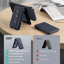ESR for MagSafe Wallet, 5 Card Holder, iPhone Wallet with Adjustable Stand, Secure Grip Finger Loop, Magnetic Card Holder for iPhone 16/15/14/13/12, Not for iPhone 13/12 Mini, Vegan Leather,Dark Bule image 2