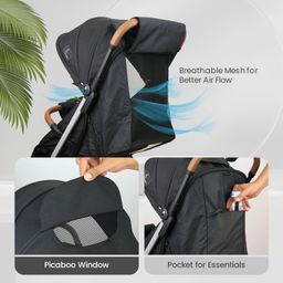R for Rabbit Street Smart Auto Fold Stylish Newborn Baby Stroller| Aluminum Frame Pram with One Click Fold |Travel Friendly Cabin Trolley Stroller for 0-3 Years ||(Pure Black) image 3