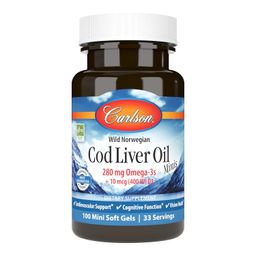Carlson Labs Norwegian Cod Liver Oil, Natural Source of Vitamins A and D, 100 Softgels image 1