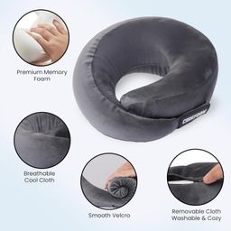 CareFoam Travel Neck Pillow | Premium Memory Foam Neck Pillow for Flight Travel, Car Sleeping | Adjustable Head Rest, Neck Rest Travelling Pillow for Sleeping Head Support image 2