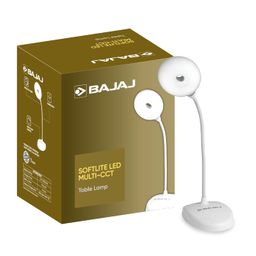 Bajaj Softlite LED Multi-CCT 3 in 1 Color Modes Table Lamp | 360 Degree Rotating Head | Feather Touch Operation | 1 Year - Warranty | Upto 4 Hours Backup Time (Pack of 1, White) image 1