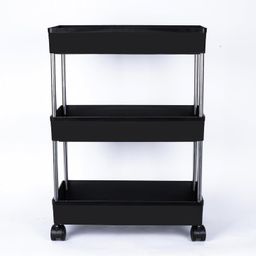 AEXONIZ TOYS Aexoniz Plastic Kitchen Storage Trolley Rack with Wheels,Slide Out Storage Shelves Space Saving Home Storage Organizer Racks,Rolling Utility Cart(Black,3 Layer) image 2