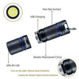 SdeNow Mini Flashlight Keychain with Micro USB Rechargeable Tiny Flashlight Brightness can Achieve up to 200 lumens for EDC Torch image 3
