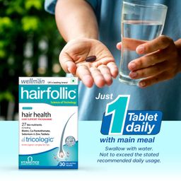Wellman Hairfollic Hair supplements for Men with zinc, selenium, lignans that supports hair growth, provide strength to hair roots | vegetarian 30 tablets image 4