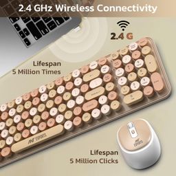 Ant Esports WKM44 Keyboard and Mouse Combo, Colourful Wireless Keyboard with Round Keycaps,2.4GHz Dropout-Free Connection, Long Battery Life, Cute Wireless Mouse for PC/Laptop/Computer- Candy Brown image 2