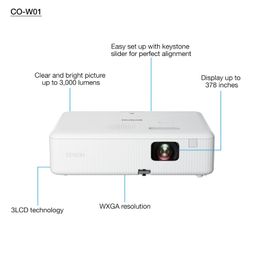 Epson Co-W01 Wxga Video Projector,Hd Ready 16:10,3Lcd Technology,3000 Lumens,Usb/Hdmi Connection,Horizontal Vertical Keystone Correction,Built-In Speaker,Projection Up To 378",White image 5