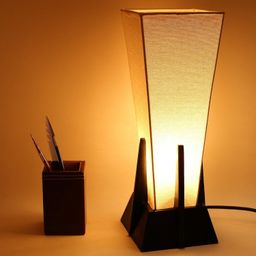 make in modern Wooden & Fabric Pyramid Table Lamp Without Bulb (Black & White, 40 Watt) Pack of 1 image 1