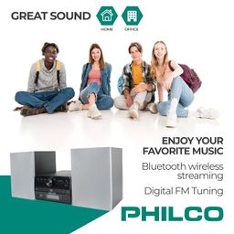 Philco Stereo Shelf Systems Tray Loading CD Player with Digital FM Radio, Bluetooth Streaming, Remote Control in Silver | LCD Display | 3.5mm Headphone Jack | MP3 & AUX Port Compatible | USB Input image 3