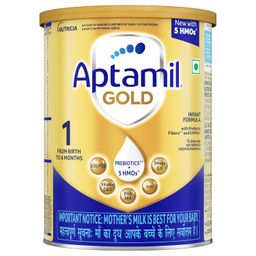 Aptamil Gold Infant Formula Milk Powder for Babies - Stage 1 (Upto 6 months) - with 5HMOs, Prebiotics and DHA - 400gms - Tin image 1