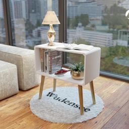WUDENSEE Mid-Century Modern Bedside Table with Solid Wood Legs, Minimalist and Practical End Side Table with Open Storage Shelf, for Living Room/Bedroom/Office (White) image 4