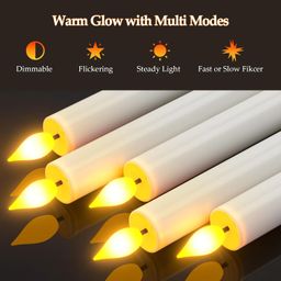 PChero LED Candles Rechargeable with Charging Station and Remote Control, Set of 10 Electric LED Rechargeable Candles Flickering Taper Candles with Timer Function for Halloween Christmas Party Room image 4