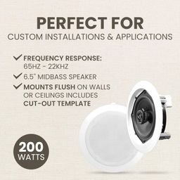 6.5" Ceiling Wall Mount Speakers - Pair of 2-Way Midbass Woofer Speaker 1/2'' Polymer Dome Tweeter Flush Design w/70Hz-20kHz Frequency Response & 200 Watts Peak Easy Installation - Pyle PDIC61RD image 3