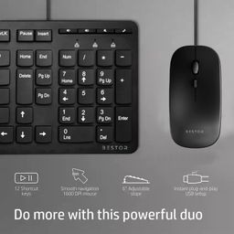 bestor Wired Keyboard and Wired Mouse Combo, Full-Size Keyboard and Mouse Combo with Optical 3 Button Mouse, USB Plug-and-Play, Compatible with Desktop, Laptop, (Black) image 4