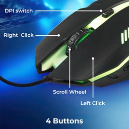ZEBRONICS Uzi High Precision Wired Gaming Mouse with 4 Buttons, Rainbow LED Lights, DPI Switch with 800/1200/1600/2400 DPI, Plug & Play, 3 Million clicks, Lightweight Mouse image 5