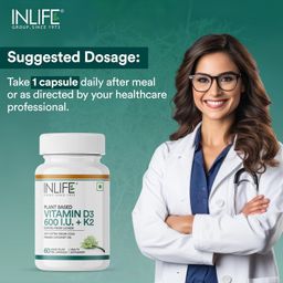 INLIFE Plant Based Vitamin D3 K2 Supplement from Lichen Source with Extra Virgin Cold Pressed Coconut Oil for Bone Health & Immune Support, 600 IU - 60 Vegetarian Capsules (Pack of 1) image 5