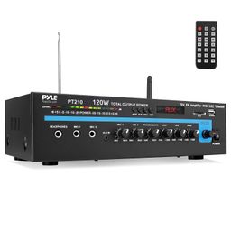 Compact Public Address Mono Amplifier - Professional 120 Watt Home Power Audio Sound PA Speaker Receiver System w/ RCA, Headphone, 2 Microphone Inputs, Independent Volume Control - Pyle PT210 image 1