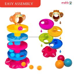 MABLE 5-Layer Ball Drop & Roll Swirling Tower - Educational Toy for Babies & Toddlers | Stack, Drop & Roll Fun with 3 Spinning Acrylic Activity Balls | Multicolor Delight image 2
