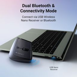 ZEBRONICS Jaguar V, Vertical Wireless Mouse, Dual Mode (2.4GHz + BT), Dual Bluetooth, Upto 1600 DPI, 6 Buttons, Power Saving Mode, Ergonomic Mouse, for Windows | Mac | Linux image 3