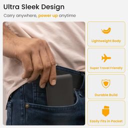 Ambrane 10000mAh Ultra-Slim & Compact Power Bank (Pocket/Bag Friendly), 22.5W Fast Charging, Dual USB & Type-C Output, PD & QC, Travel Compatible with iPhone, Samsung, Android & More, Powerlit, Black image 3