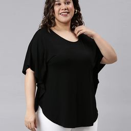 the pink moon Women's Regular Fit Plus Size Basic Kaftan Top - (Top_Mim10K_Blk) image 4