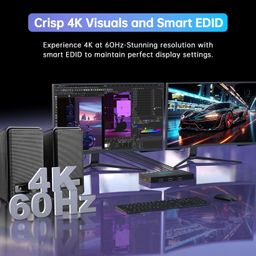 4K@60Hz HDMI 2.0 Dual Monitor KVM Switch 2x1 for 2PC Share 2 Displays and 4 USB 3.0 Ports SPDIF L/R Audio,Copy/Extended Mod compatibile with Windows, Unix and Mac OS X image 3