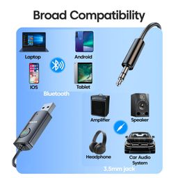 Sounce Bluetooth Car Receiver with Hands-Free Calling,Built-in Microphone, 85 cm Coiled Cable, Multi-Function Button, Music Playback, Wireless AUX Adapter for Car Audio (Black) image 5