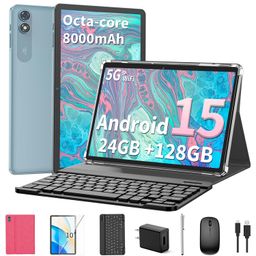 Relndoo Android 15 2025 Tablet with Keyboard, 24GB+128GB+2TB Expansion, Octa-Core 2-in-1 10 Inch Tablets with WiFi 5G/2.4G, 8000mAh, BT5.0, GMS, with Mouse, Case, Pen, Screen image 1