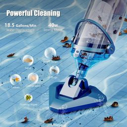 enhulk Pool Vacuum for Above Ground Pool with a Telescopic Pole, Running time up to 1H, T403 Handheld Rechargeable Pool Cleaner with Powerful Suction up to 18.5 gallons/min, Ideal for Leaves, Debris image 2