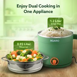 AGARO Regency Multi Cook Kettle With Steamer, 1.2L Inner Pot, Double Layered Body, Variable Temperature Settings, Wide Mouth, Boiling, Steaming, Tea, Coffee, Egg, Vegetable Boiling, 600W, Sea Green image 3