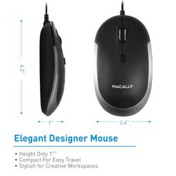 Macally Silent USB Type C Mouse Wired for Apple Mac & Windows PC Laptop/Desktop Computer | Slim & Compact Mice Design & Optical Sensor & DPI Switch 800/1200/1600/2400 | Small for Easy Travel (Black) image 3