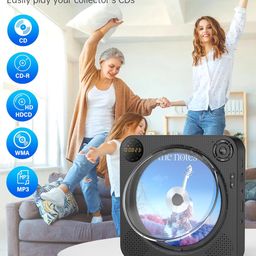 CD Player Portable, Bluetooth CD Player with Speakers DESOBRY Small CD Player for Home with Remote Control FM Radio Digital Screen Headphone Jack, Wall CD Player Support AUX USB, Black image 2