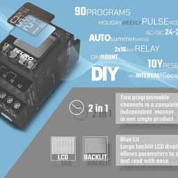 eurocontrols Euro Controls EDT-PD2 German Tech - 2 Independent Channel Timer - 24 to 265 V AC/DC - LCD Backlit - 80 Programs Daily/Weekly/Pulse/Holiday modes - Electronic Timer Switch relay image 3