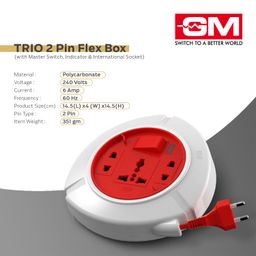 GM 3041 Trio 2 Pin Flex Box 5 Mtr. with Indicator & International Socket image 4