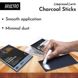 BRUSTRO Artist Compressed Carre Charcoal Sticks - Set of 6 (5 Black & 1 White Stick) | Ideal for Portrait Charcoal Art, Sketching, Shading, Blending, Drawing, Craft, Professional use. image 4