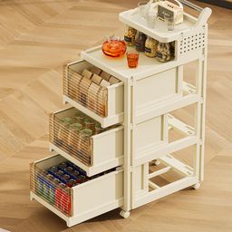 Kuber Industries Multipurpose Trolley Storage Organiser | 2 Layer Shelf with 3 Drawers | Trolley with Wheels for Kitchen Accessories| Large Capacity, Easy installation, Space Saving | 2123 | White image 2