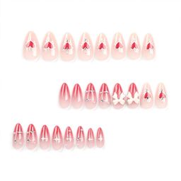 Nakhi 24 Reusable Artificial Base Red colour with White Bow Design Glossy Nails | Lightweight & Long Lasting| Quick Fix For Festivals & Special Occasions image 4