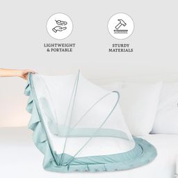 Amazon Brand - Solimo Foldable Baby Mosquito Net, Bottomless Net for Safe & Easy Use, 135 x 65 x 65cms, for Babies & Toddlers (0 to 24 Months) - Ocean Green image 2