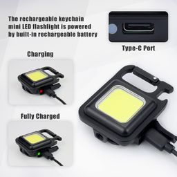 Vmoni Keychain LED Rechargeable Flashlights Torch with Bottle Opener, Magnet Base 800 Lumen Portable Emergency COB Light for Camping Outdoor (1) image 2