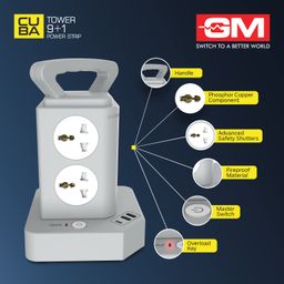 gm G-Hoop 9+1 Surge Protector Power Strip with 9 Sockets & 1 USB Port | Multi-Socket Extension Board for Home & Office | Overload Protection, Durable Design, Compact & Safe image 5