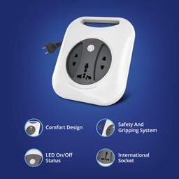 Wipro Flex Box Extension Cord with 1 Universal 3 Pin Socket & 2 units of 2 Pin Sockets,with Master Switch & Indicator | 4 mtr long copper wire | Power Strip for Home, Office | Pack of 1 | Grey & White image 3