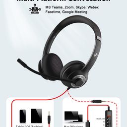 jiamqishi Headset with Microphone for PC Wired Headphones - Type-C Over-Ear 3.5mm Headsets with Noise-Cancelling Microphone for Laptop - Computer Headphones with Mic in-line Control for Home image 4