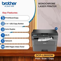 Brother DCP-L2605DW 2 in 1 (ID) Copy Button Auto Duplex Laser Printer, 30 PPM, Print Scan Copy, LCD Display, 256 MB Memory, (WiFi WiFi Direct LAN USB), 250 Sheet Paper Tray, Free Installation image 3