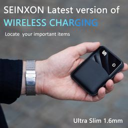 seinxon Wallet Tracker Wireless Recharging IP68 Thin Item Finder Card Luggage Located Bluetooth Works with Apple Find My APP & Network (iOS Only) Black image 4