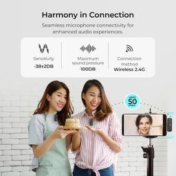 digitek Digitek® DWM 105 2 in 1 Wireless Microphone System with ANC Mode, 50m Wireless Range, 6-Hour Working Time, Plug & Play Auto Pairing, Compatible with Android & iOS for Broadcasting & Audio Recording image 4
