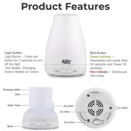 Allin Exporters 100ml Aromatherapy Diffuser with 7 Color Changing LED Lights 4 in 1 Ultrasonic Humidifier Essential Oil Cool Mist Aroma Timer for Home Baby Bedroom Office (1Pc, Multicolour) image 2