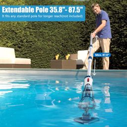 enhulk Pool Vacuum for Above Ground Pool with a Telescopic Pole, Running time up to 1H, T403 Handheld Rechargeable Pool Cleaner with Powerful Suction up to 18.5 gallons/min, Ideal for Leaves, Debris image 5