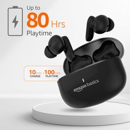 amazon basics TWS in-Ear Earbuds (P80) with Fast Charging up to 80 Hours of Playtime | Dual 12mm Driver | IPX4 Water-Resistance | Bluetooth 5.3 | Quad Mic with ENC | Touch Control (Black) image 2