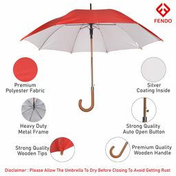 fendo umbrellas Fendo Major 23 Inch Wooden Umbrella for Men and Women | Wind and RainProof | Auto Open | Lightweight & Durable | Travel Umbrella (Red) image 5