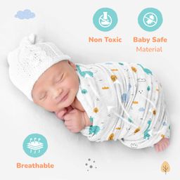 R for Rabbit Cuddlez Baby Swaddle for New Born with 100% Soft Cotton Muslin | Lightweight, Breathable & Skin-Friendly Multipurpose Swaddlers Wrap Set Combo Pack of 3 (Size- 105x100 cm, Multi Safari) image 3