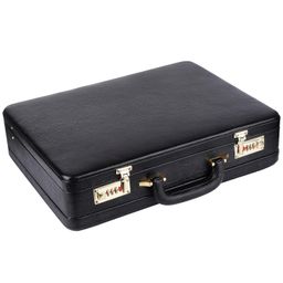 klauss Leather Expandable Briefcase for Men - Genuine Leather Attachi Suitcase with Combination Lock - Office and Business Hand Bag - Executive Laptop Briefcase- 43 x 10.5 x 32cm (Black) image 1